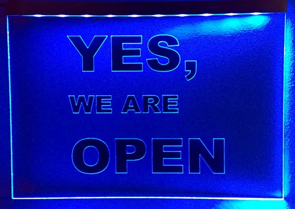 LED Hinweisschild "Yes, we are open" | Acrylglas Leuchtschild