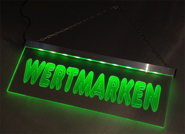 LED Werbeschild Angebotsschild schmal Gravur "Wertmarken" Ladenschild Lichtwerbung Leuchtreklame Leuchtschild