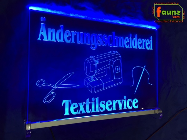 LED Werbeschild Firmenschild Gravur "Änderungsschneiderei Textilservice" Arztschild Kanzleischild Ladenschild Praxisschild Leuchtreklame Leuchtschild