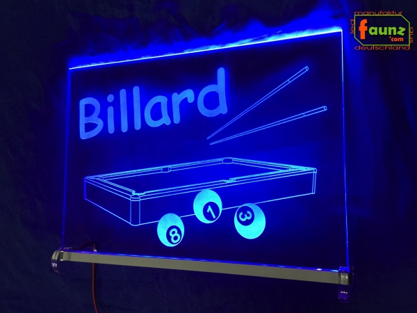 LED Werbeschild Angebotsschild Gravur "Billard" Ladenschild Lichtwerbung Leuchtreklame Leuchtschild