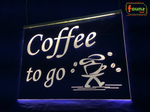 LED Werbeschild Angebotsschild Gravur "Coffee to go" Ladenschild Lichtwerbung Leuchtreklame Leuchtschild