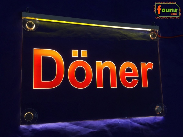 LED Werbeschild Angebotsschild Gravur "Döner" Ladenschild Lichtwerbung Leuchtreklame Leuchtschild