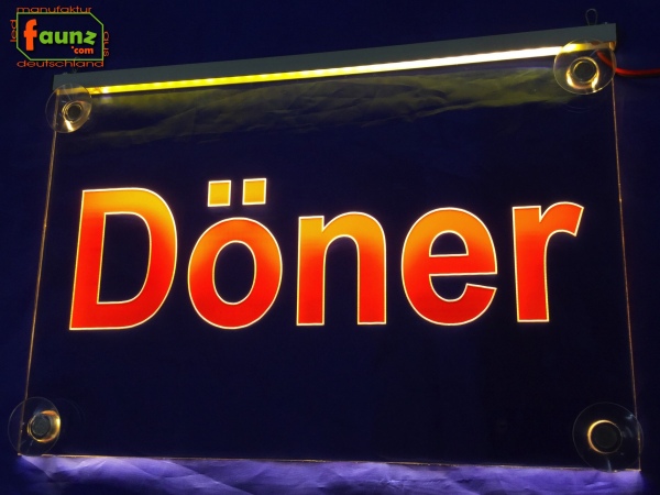 LED Werbeschild Angebotsschild Gravur "Döner" Ladenschild Lichtwerbung Leuchtreklame Leuchtschild