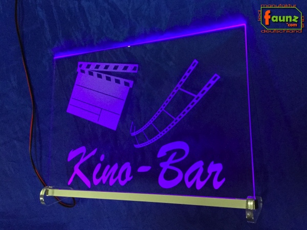 LED Werbeschild Firmenschild Gravur "Kino-Bar" Arztschild Kanzleischild Ladenschild Praxisschild Leuchtreklame Leuchtschild