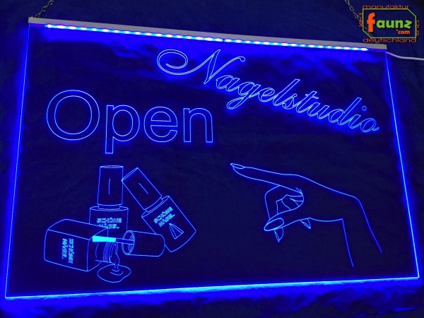 LED Werbeschild Firmenschild Gravur "Nagelstudio open" Arztschild Kanzleischild Ladenschild Praxisschild Leuchtreklame Leuchtschild