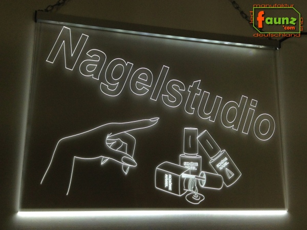 LED Werbeschild Firmenschild Gravur "Nagelstudio" Kosmetik Schönheit Salon Wellness Arztschild Kanzleischild Ladenschild Praxisschild Leuchtreklame Leuchtschild