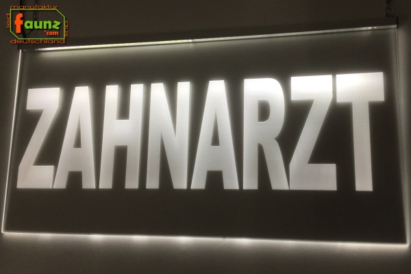 LED Werbeschild Firmenschild schmal Gravur "Zahnarzt" Arztschild Kanzleischild Ladenschild Praxisschild Leuchtreklame Leuchtschild