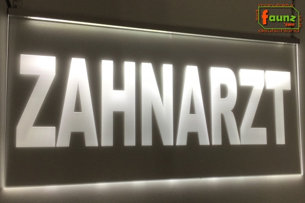 LED Werbeschild Firmenschild schmal Gravur "Zahnarzt" Arztschild Kanzleischild Ladenschild Praxisschild Leuchtreklame Leuchtschild